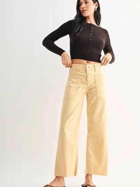 Just Black Wide-Leg Utility Pants in Pale Yellow